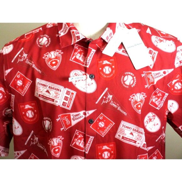 Tommy Bahama Men's SS Big Hitter Baseball Button Up Shirt Chili Pepper Red NWT - Picture 7 of 8